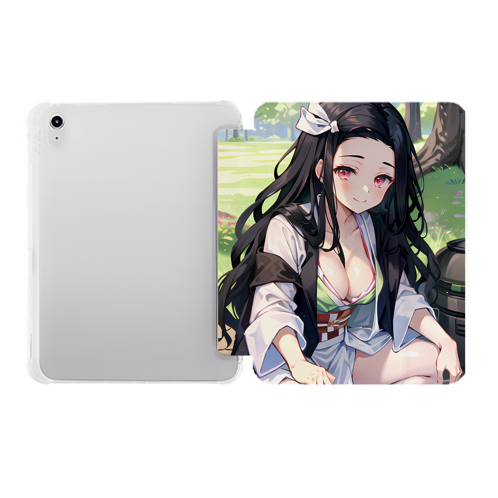 （画像用） 鬼滅の刃（きめつのやいば）竈門 禰󠄀豆子／かまど ねずこ Kamado Nezuko IPad ケース ペン収納付き 三つ折りスタンド PUレザー×シリコン 対応機種9.5/10.5/10.9インチ